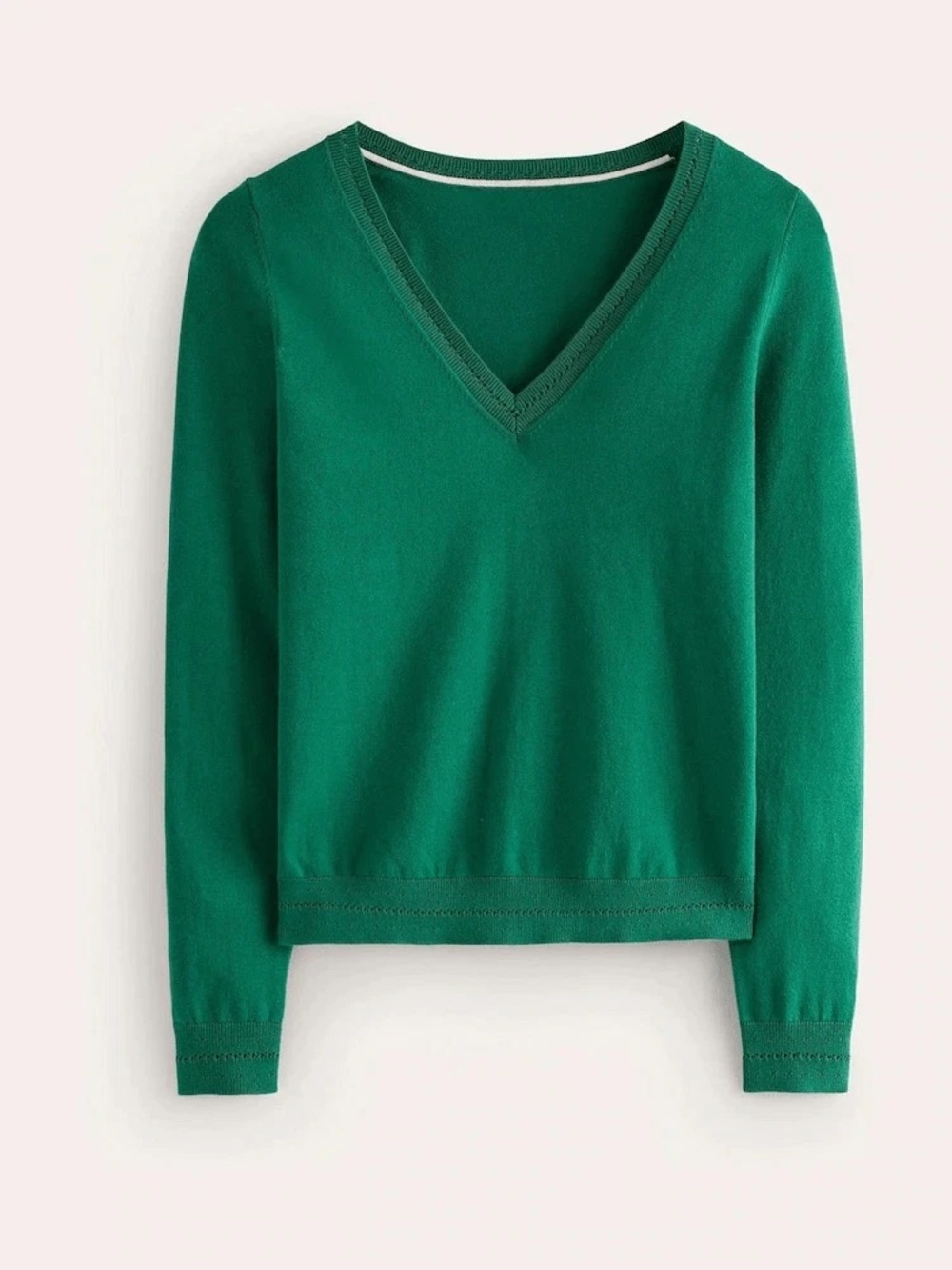 Boden Catriona Cotton V-Neck Jumper Sweater Green Size S